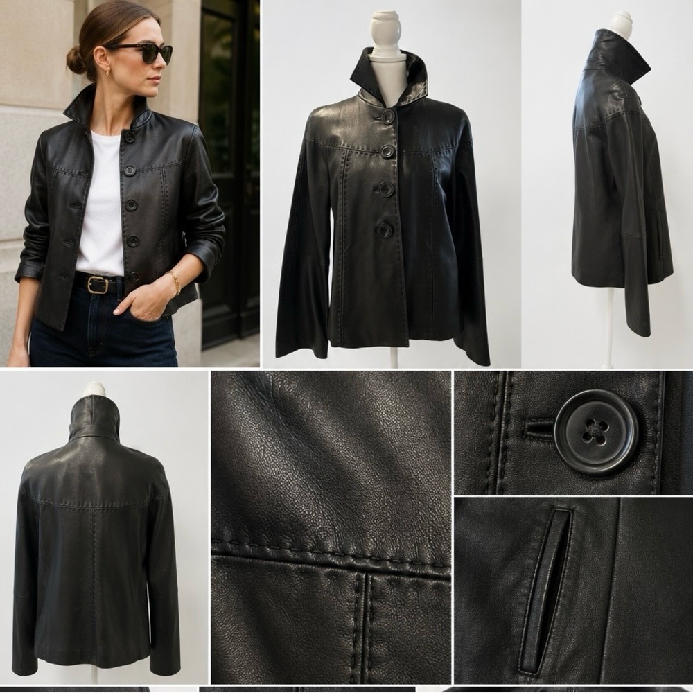 Worthington Genuine Lambskin Leather Jacket Women’s Small Black Button